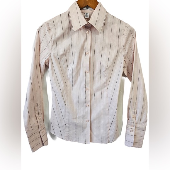 H&M Fitted Long Sleeve Button Down Striped Pale Pink Blouse Women’s 4 Career - Picture 3 of 7